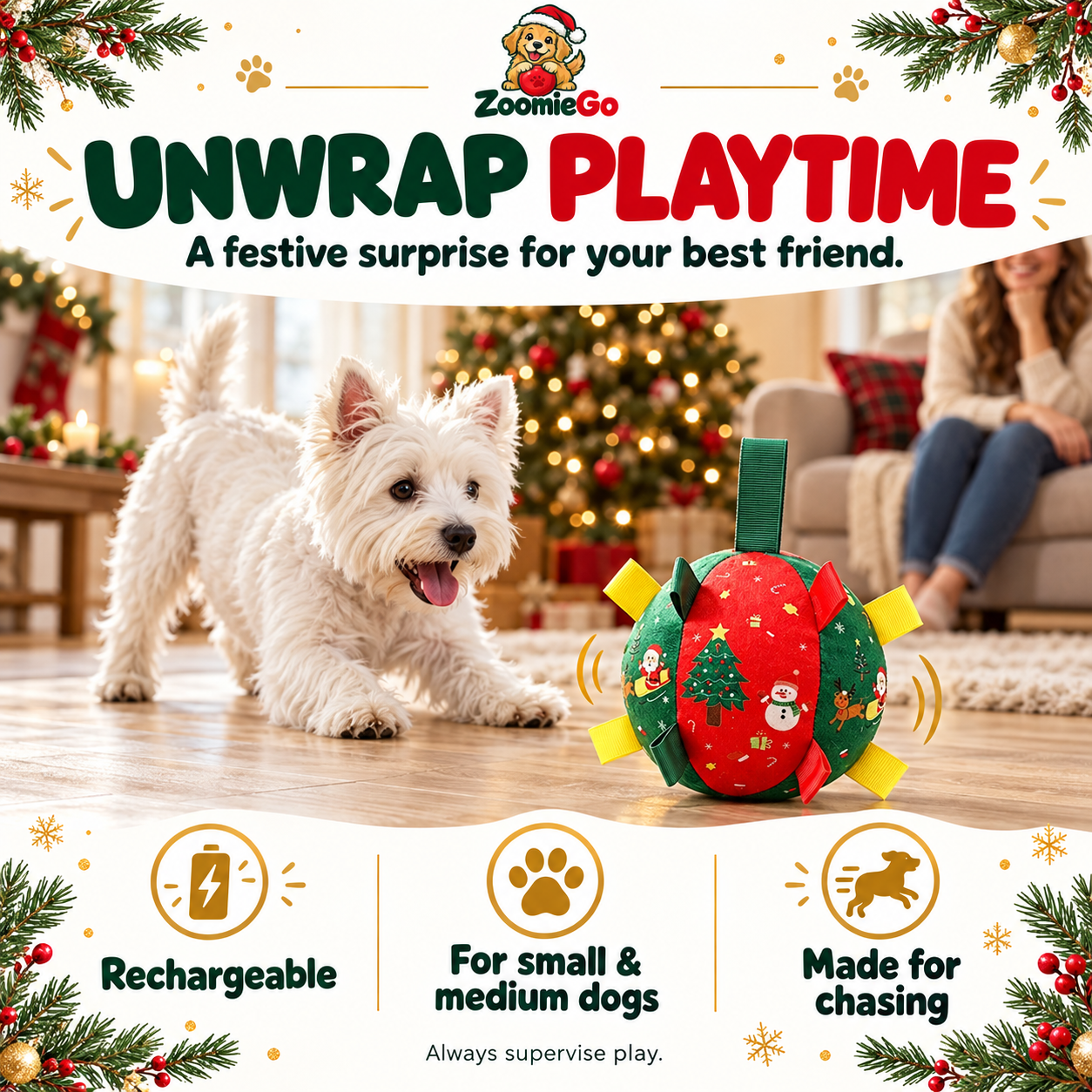 Holiday bouncing dog toy